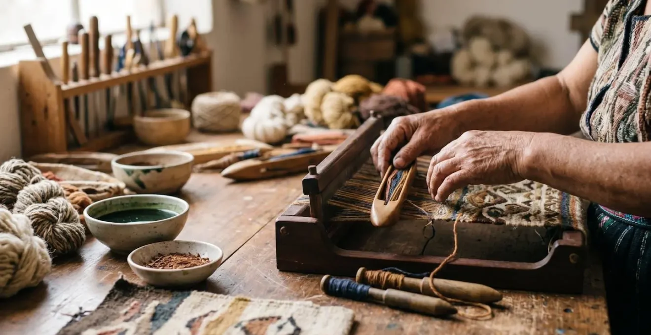 Artisan hands shaping authentic traditional craft with natural materials in workshop setting