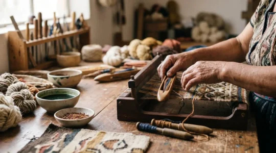 Artisan hands shaping authentic traditional craft with natural materials in workshop setting