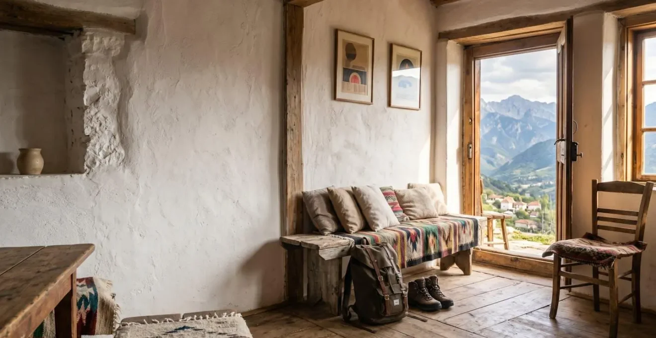 Comfortable budget hostel common area in North Macedonia with travelers
