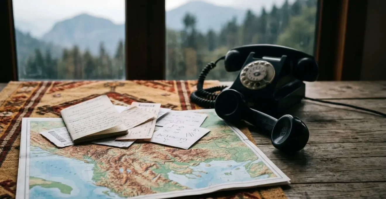 Travel planning scene showing offline booking challenges in North Macedonia